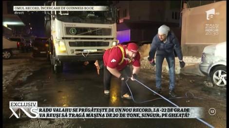 PREMIERĂ! La -20 de grade, Valahu a tras un camion de 25 de tone, în direct: "Sincer, nu am știut dacă voi reuși"
