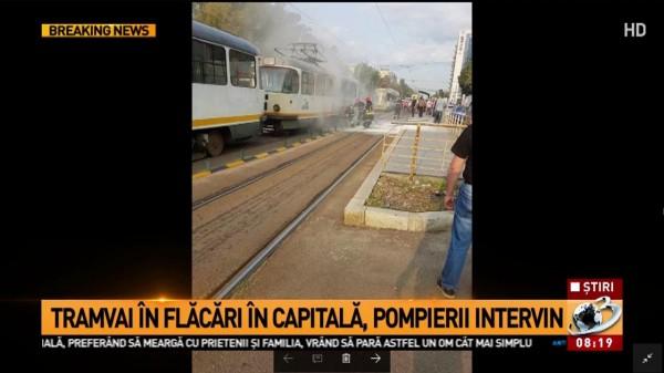 UPDATE: Circulația tramvaielor pe Bulevardul Timișoara a fost reluată  /  Un tramvai a luat foc, &icirc;n Capitală, &icirc;ntre stațiile Vasile Milea şi Răzoare. Circulația este blocată