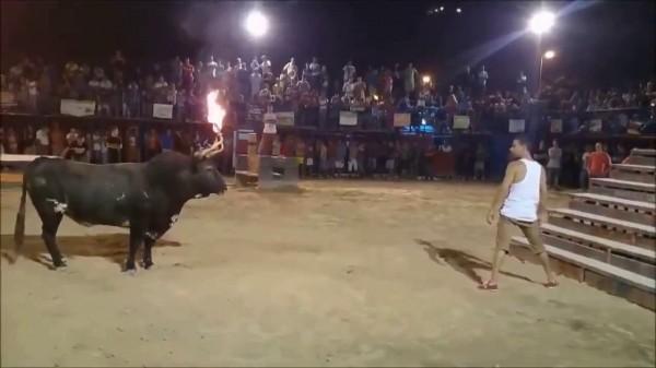 Atenție, imagini șocante! Inconștiența unui bărbat aproape că l-a costat viața. A fost luat pe sus de un taur cu coarnele &icirc;n flăcări