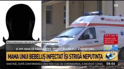 Mamă din Suceava, cu un bebeluș care ar avea COVID-19, disperată! „Toți fug de noi! Copilul meu moare aici pe pat! E vânăt tot! Plânge încontinuu!” VIDEO
