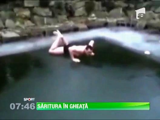 A incercat sa sara intr-o piscina inghetata si s-a facut de ras