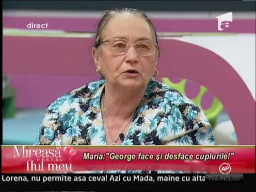 Maria: "George face si desface cupluri. Regret ca l-am lasat pe Florin sa o aleaga pe Stefania"