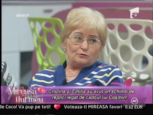 Cristina si Emilia au avut un schimb de replici legate de cadoul lui Cosmin