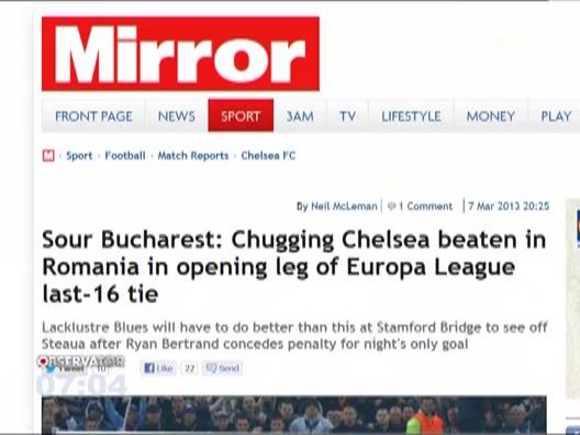 Chelsea Londra a fost criticata foarte dur de presa engleza, dupa esecul din fata Stelei