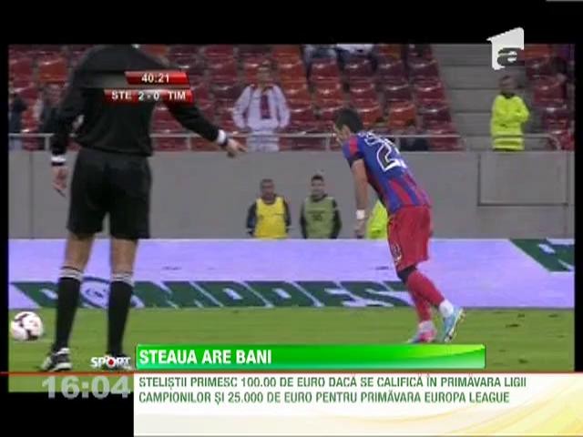 Stelistii primesc 100.000 de euro daca se califica in primavara Ligii Campionilor si 25.000 de euro pentru Europa League