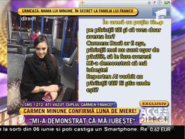 Carmen, fiica lui Adrian Minune, e în luna de miere cu Franco: "Mi-a demonstrat că mă iubeşte"