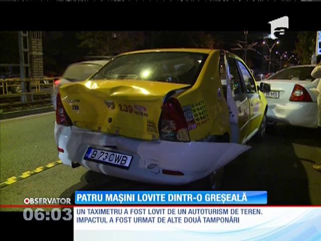 Patru maşini au fost avariate &icirc;ntr-un carambol violent, pe Şoseaua Virtuţii din Bucureşti
