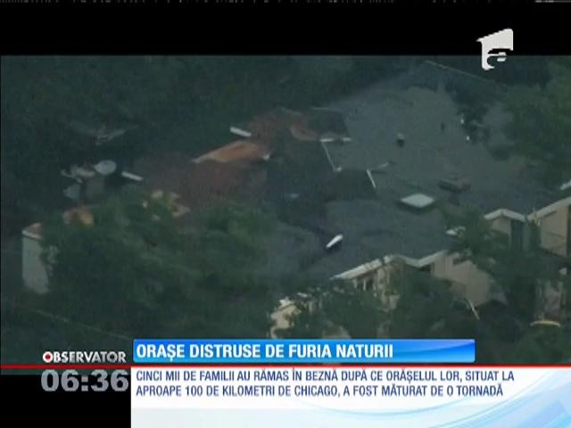 Natura face ravagii &icirc;n Statele Unite!  O tornadă a măturat un oraş situat &icirc;n apropiere de Chicago