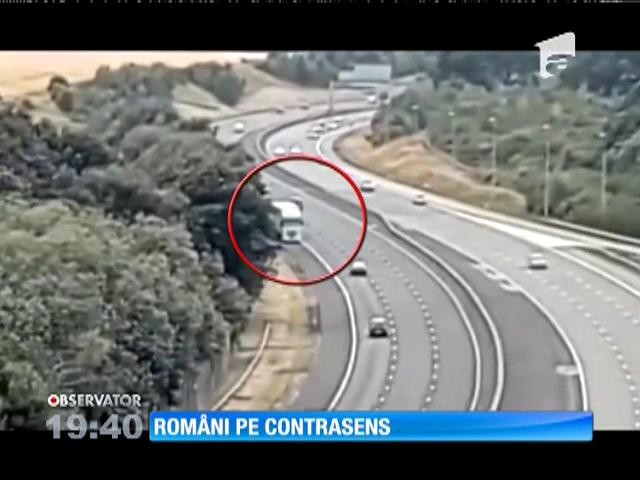 Un șofer de TIR din Rom&acirc;nia, prins &icirc;n timp ce conducea pe contranses pe o autostradă din Marea Britanie!