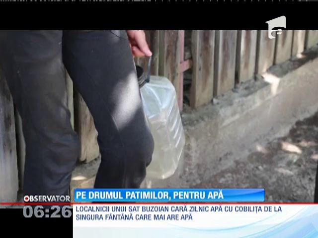 Localnicii unei comune din judeţul Buzău, cară zilnic zeci de litri de apă cu cobiliţa