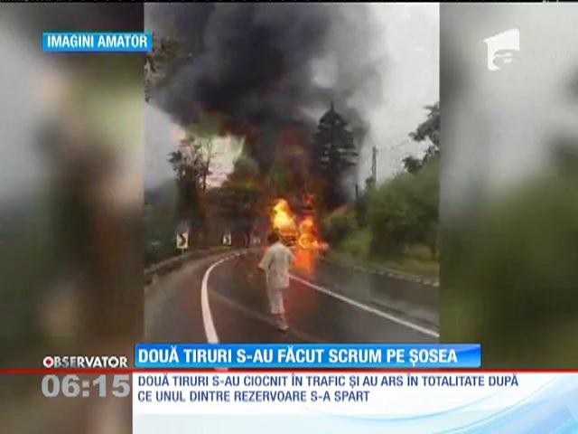 TIR-uri transformate &icirc;n torțe, pe o șosea din Suceava