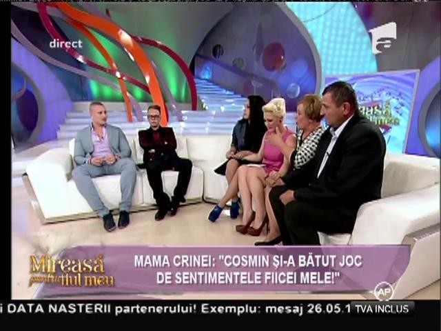 Mama Crinei sare la g&acirc;tul lui Cosmin: "Şi-a bătut joc de sentimentele fiicei mele!"