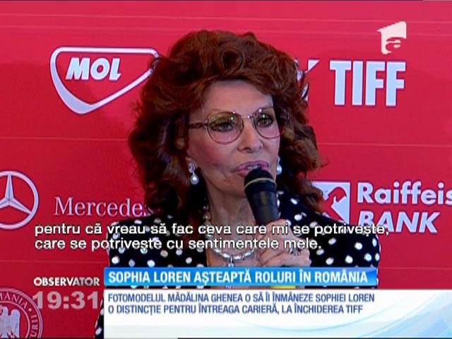 Sophia Loren aşteaptă propuneri de roluri de la regizorii rom&acirc;ni