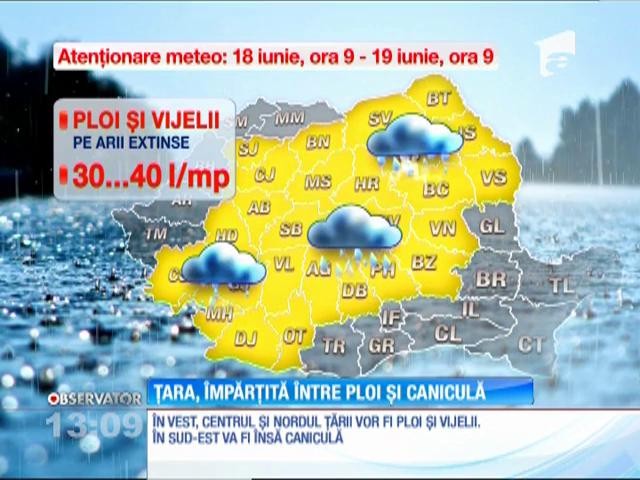 Ţara, &icirc;mpărţită &icirc;ntre ploi şi caniculă