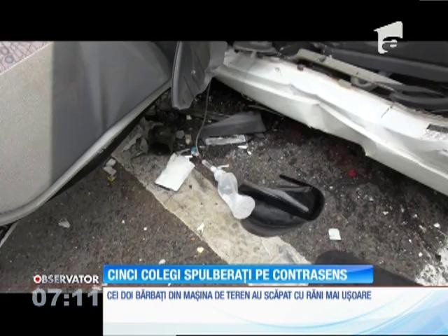 Cinci colegi care se &icirc;ntorceau de la muncă au fost opriţi violent, pe un drum din Brăila. Maşina &icirc;n care se aflau a ajuns pe contrasens, după ce un cauciuc a explodat