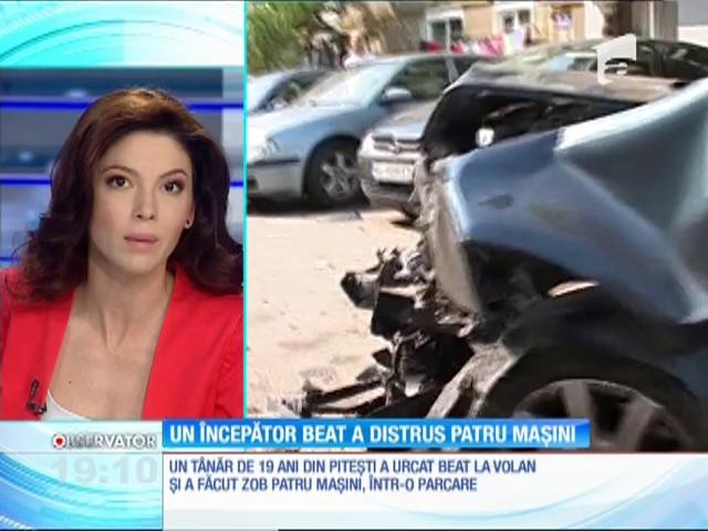 Un şofer beat şi &icirc;ncepător a distrus patru maşini &icirc;ntr-o parcare din Piteşti