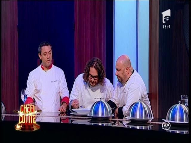 Cei trei chefi degustă preparatele pline de creativitate ale concurenților intrați la duel