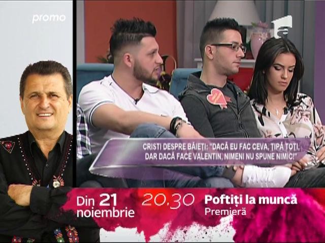 Cristi, despre băieţi: "Daca eu fac ceva, ţipă toţi, dar dacă face Valentin, nimeni nu spune nimic!"