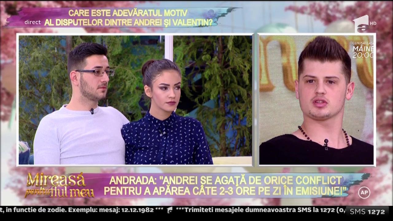 Andrada: "Andrei se agaţă de orice conflict pentru a apărea către 2-3 ore pe zi în emisiune!"
