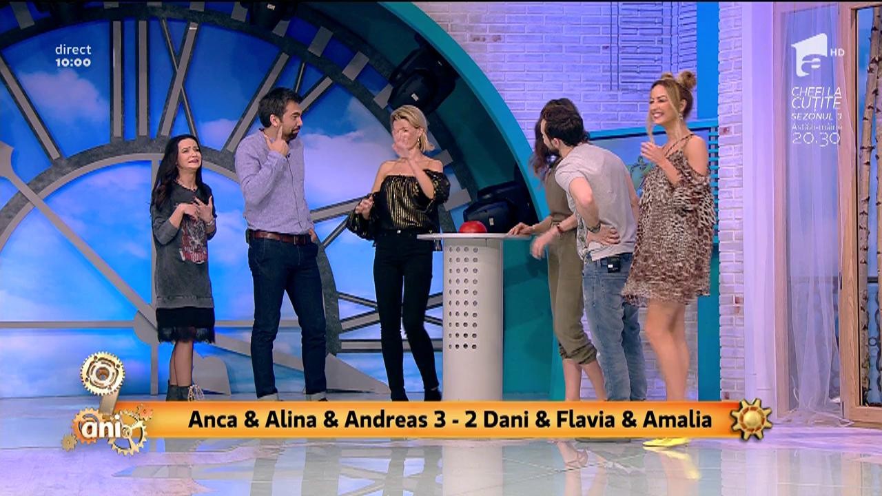 Provocarea ”5 secunde”. Anca & Alina & Andreas vs. Dani & Flavia & Amalia: Cei trei "A" vs. echipa "Neatza": "Îmi pare rău, dar eşti... ca noaptea"