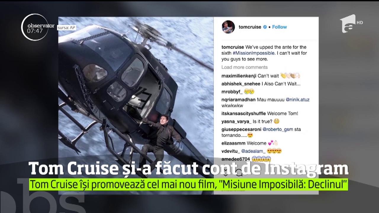 Tom Cruise și-a făcut cont de Instagram ca să-și promoveze ultimul film seria "Misiune Imposibilă"