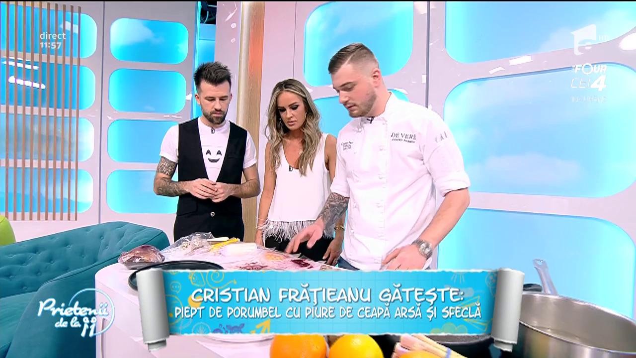 Reţeta zilei! Cristian Frăţieanu gătește piept de porumbel cu piure de ceapă arsă și sfeclă