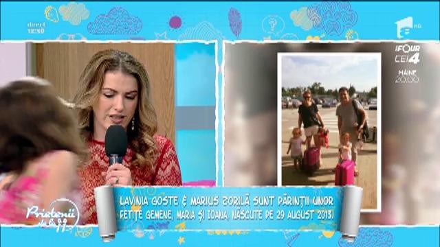 Lavinia Goste și Marius Zorilă, părinții unor fetițe gemene, Maria și Ioana: "Cu doi copii de aceeași v&acirc;rstă este mai dificil, dar și foarte frumos"