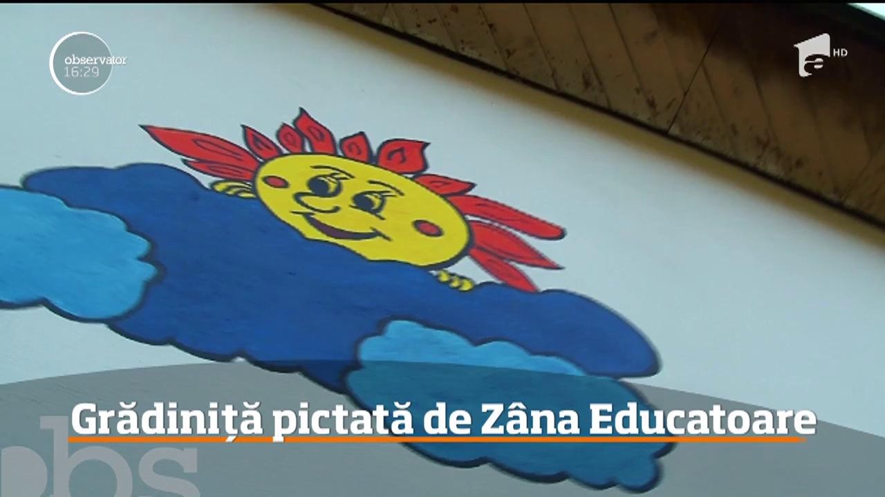O educatoare din Argeş a transformat cu m&acirc;inile ei faţada grădiniţei &icirc;ntr-o lume de poveste!