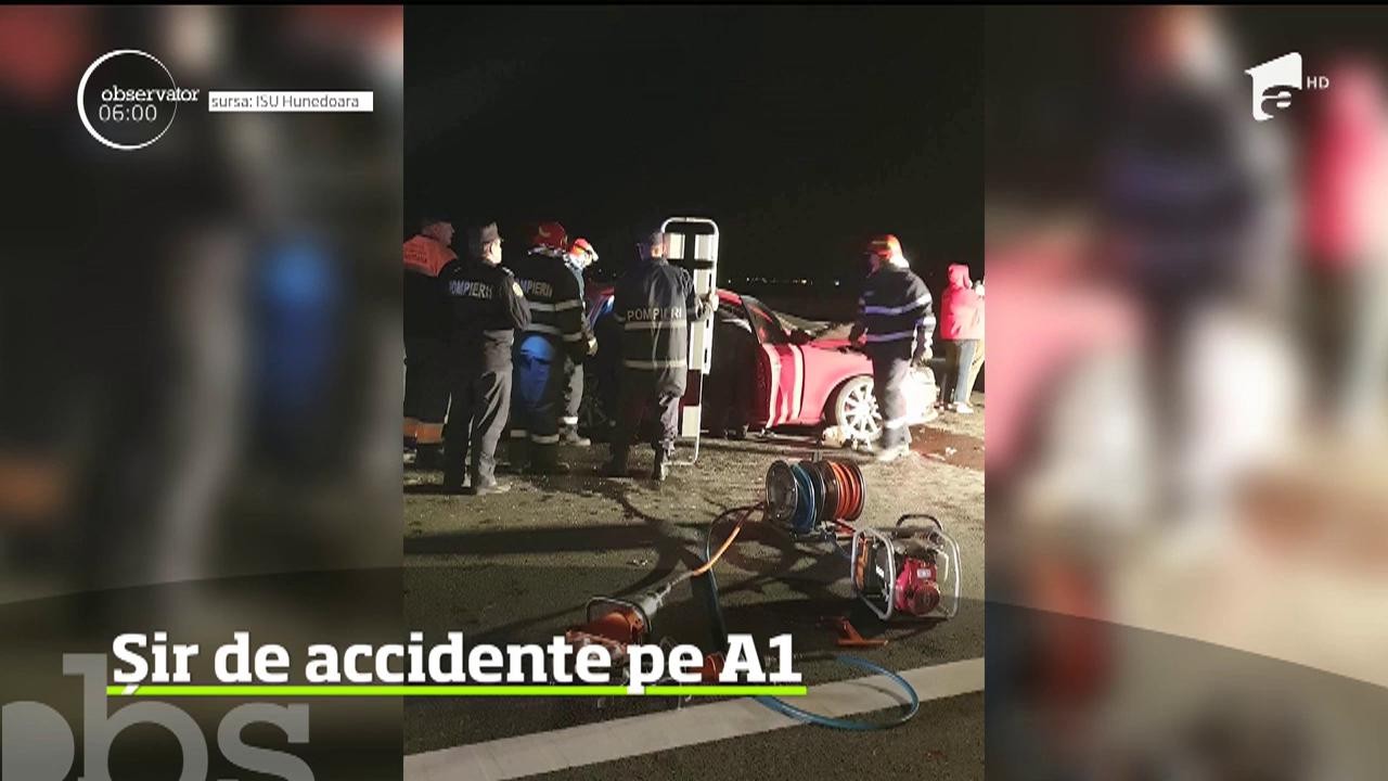 Noapte neagră pe Autostrada A1, pe tronsonul dintre Orăştie şi Deva. Două accidente rutiere s-au produs la doar c&acirc;teva sute de metri distanţă unul faţă de celălalt