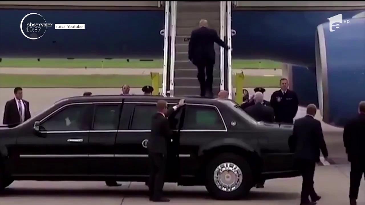 Donald Trump a avut parte de momente jenante &icirc;n timp ce s-a urcat, joi, pe scările avionului Air Force One
