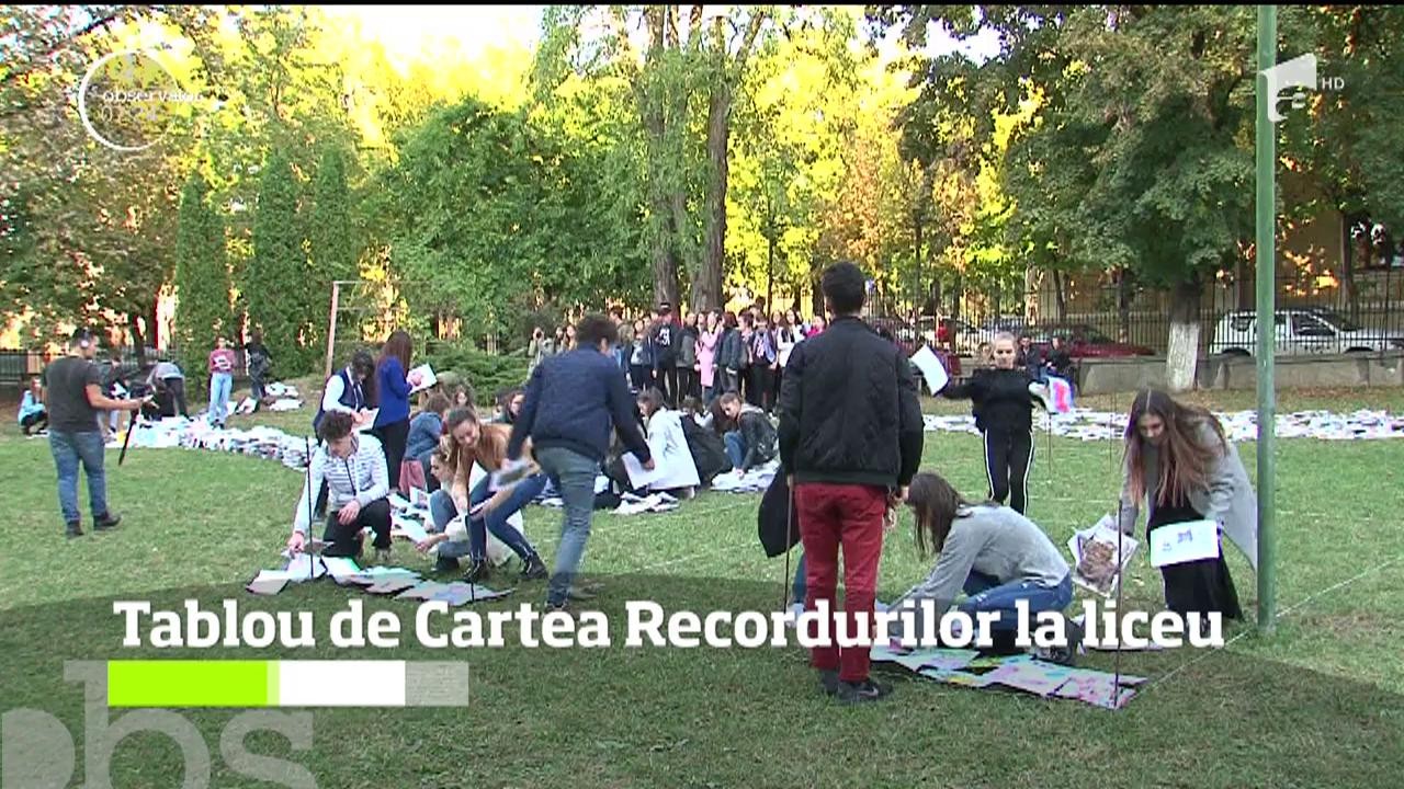 Tablou de Cartea Recordurilor &icirc;n curtea Colegiului Naţional Unirea din T&acirc;rgu Mureş