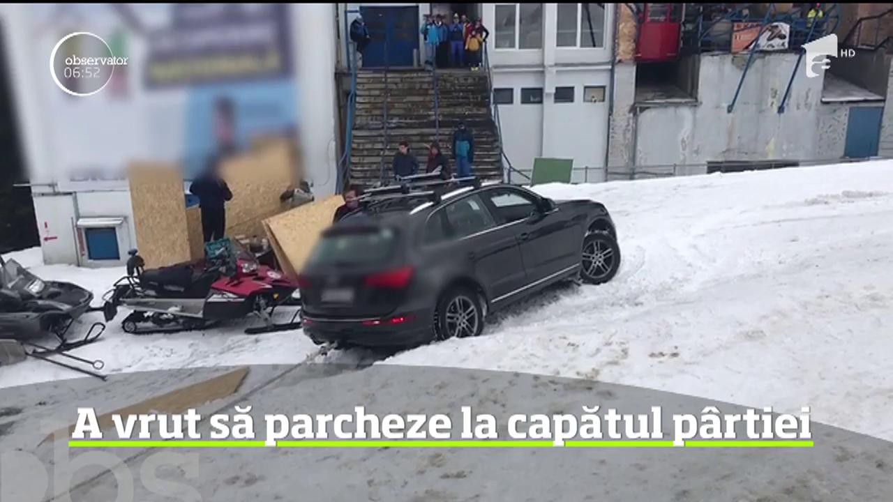 Un şofer a rămas &icirc;mpotmolit după ce a vrut să parcheze la capătul p&acirc;rtiei din Sinaia