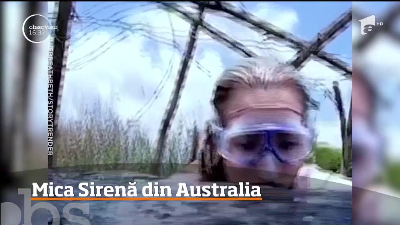 O t&acirc;nără din Australia, celebră &icirc;n mediul online după ce a publicat filmări &icirc;n care &icirc;noată precum o sirenă
