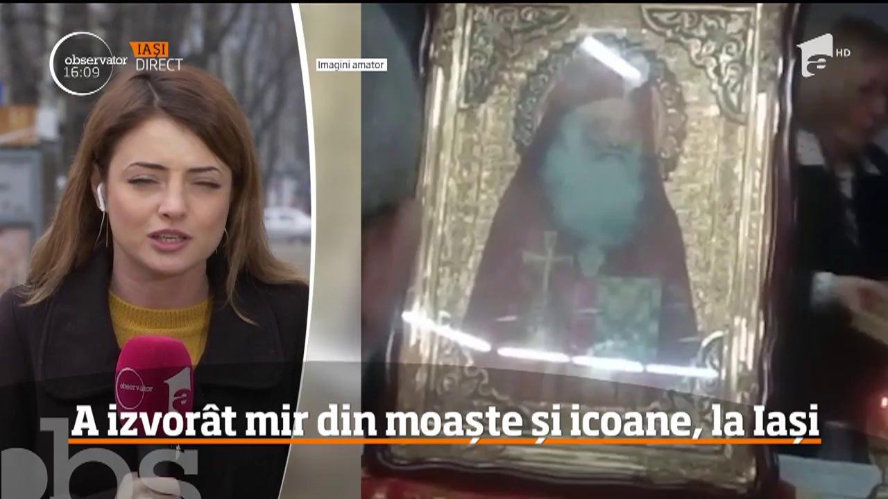 Din icoanele şi moaştele aduse la Iaşi au &icirc;nceput să izvorască mir! Oamenii şi-au atins lucrurile de mirul care a izvor&acirc;t din obiectele sfinte