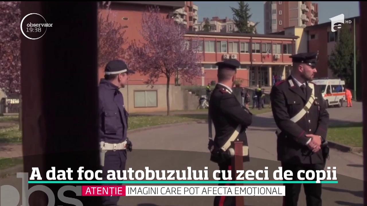 52 de copii &icirc;n pericol de moarte, după ce au fost luați ostatici &icirc;n Italia. Șoferul autobuzului care trebuia să-i ducă la şcoală a incendiat autovehicolul