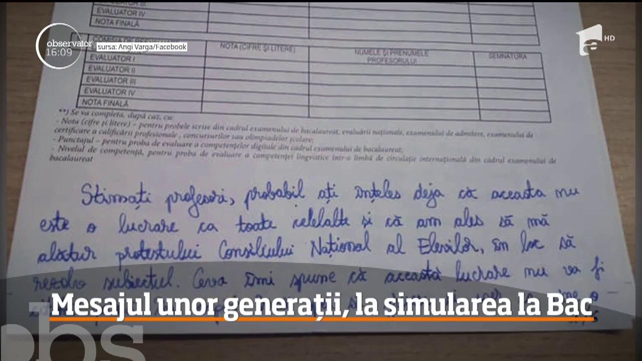 O elevă din Satu Mare a scris, la simulare, şase pagini cu toate nemulţumirile faţă de sistemul rom&acirc;nesc de &icirc;nvăţăm&acirc;nt