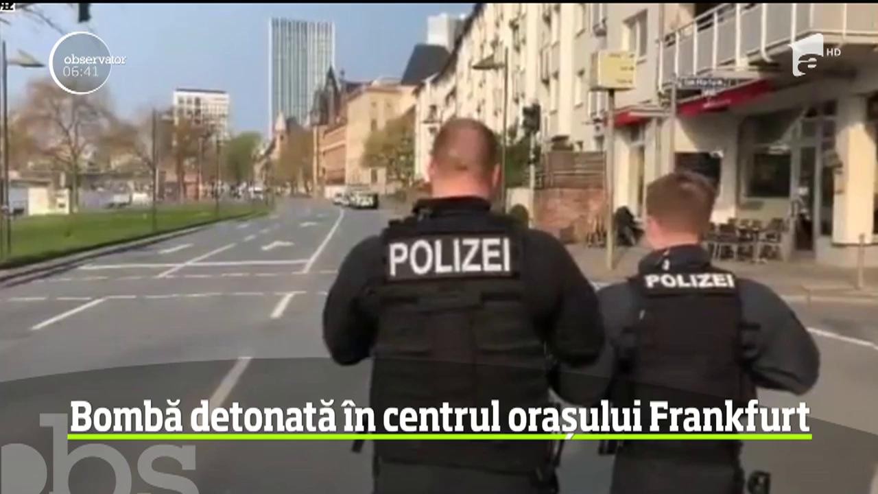 Explozie controlată &icirc;n centrul oraşului Frankfurt. O bombă de aviaţie americană de 250 de kilograme a fost detonată &icirc;n r&acirc;ul Main