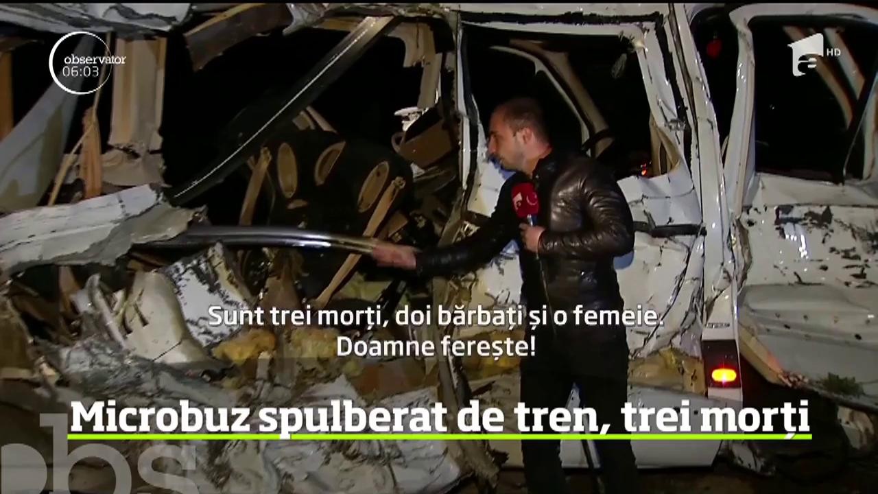 Tragedie pe calea ferata din Buzău. Un microbuz cu 16 persoane a fost izbit violent de un tren şi t&acirc;rat sute de metri pe şine