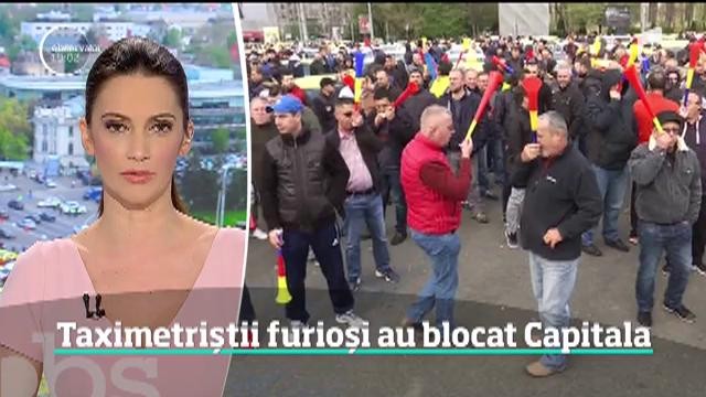Protest cu ouă şi aparate de taxat călcate &icirc;n picioare. Capitala a fost blocată de taximetrişti