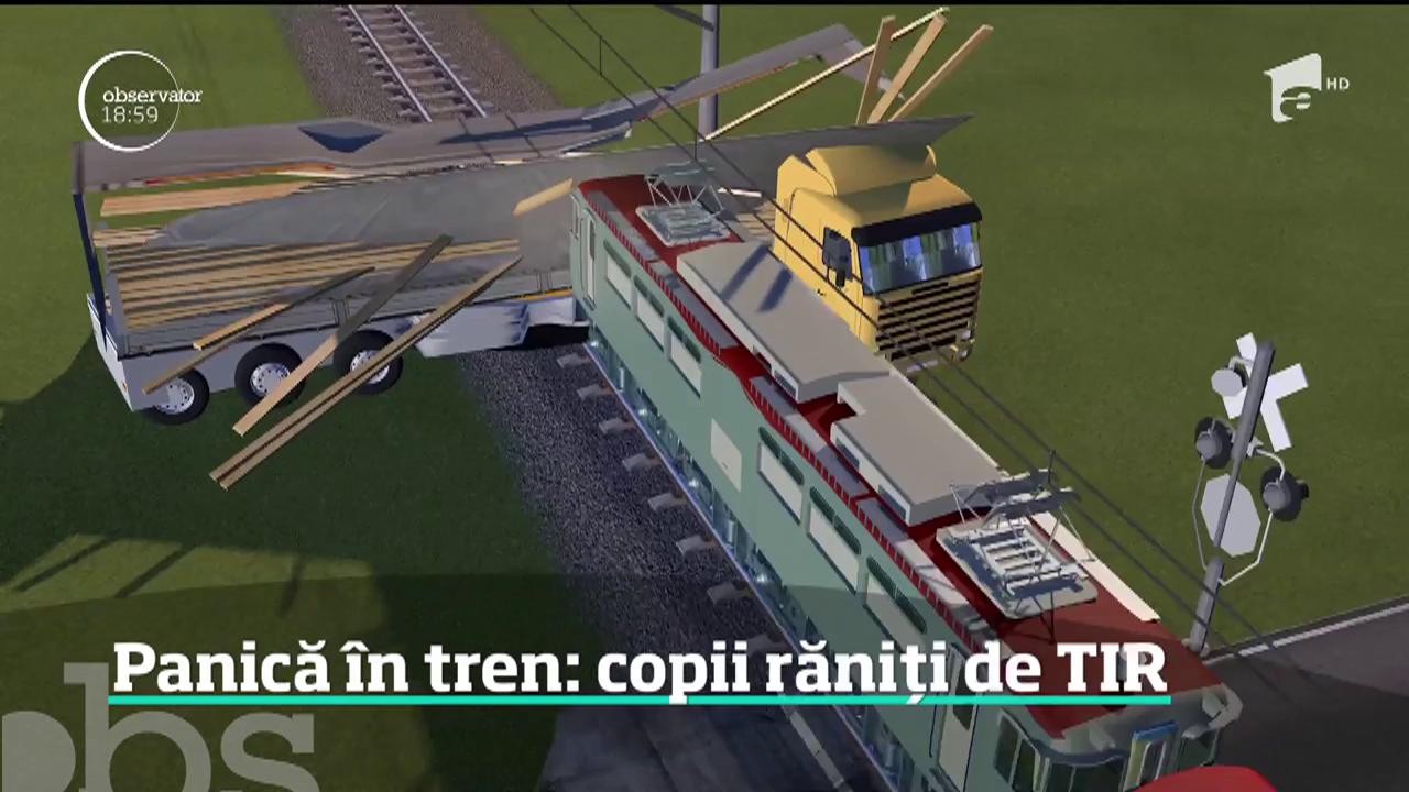 Un tren &icirc;n care se aflau 17 copii a lovit &icirc;n plin un TIR &icirc;ncărcat cu lemne! Un elev şi alţi patru călători au fost răniţi