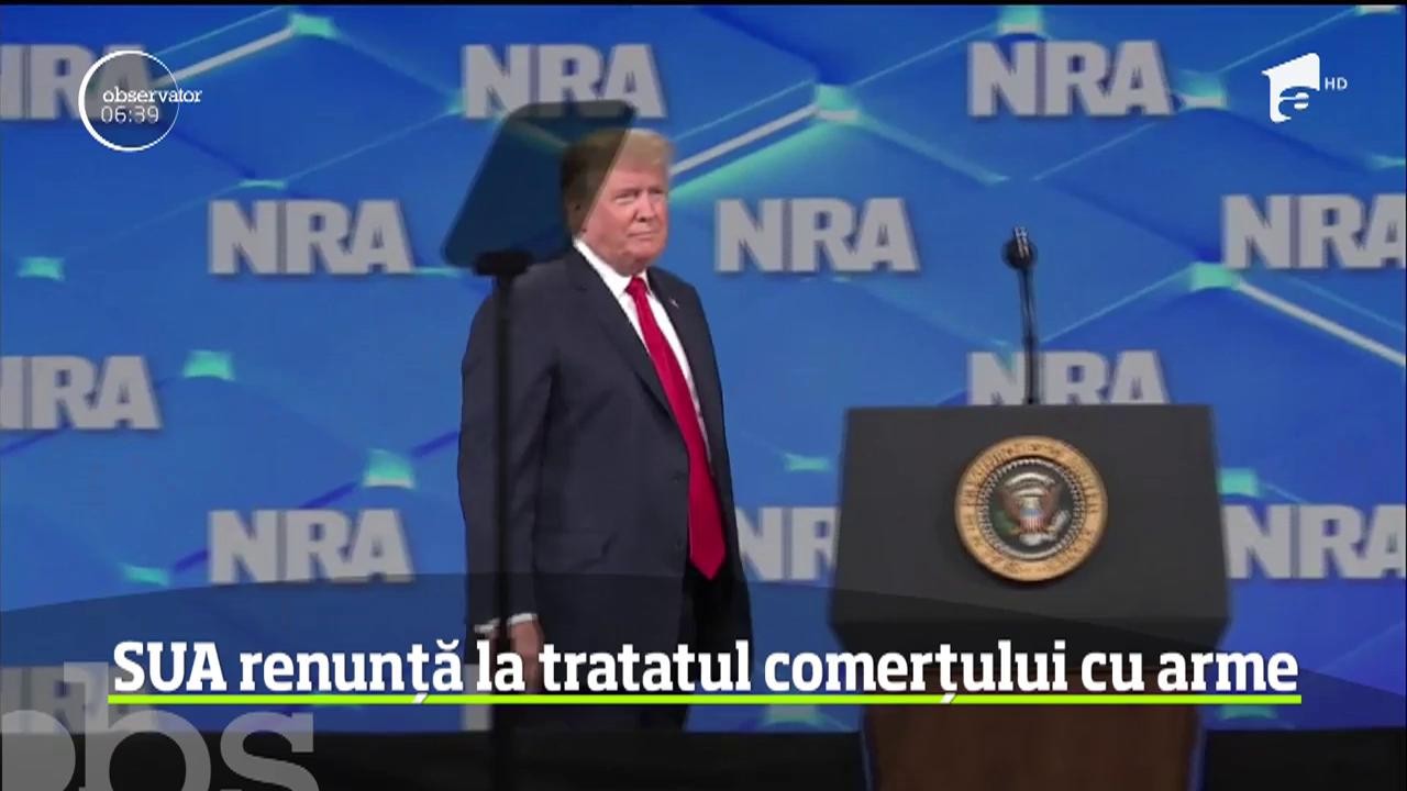 Statele Unite se vor retrage din Tratatul privind comerţul cu arme adoptat de ONU &icirc;n 2013