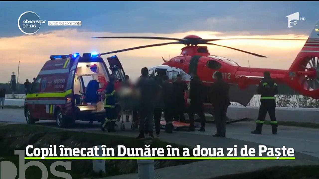 Intervenţie extrem de dificilă &icirc;ntr-o localitate din Constanţa. Un elicopter SMURD, dar şi un echipaj de scafandri au fost trimise să salveze din Dunăre un băiat de 13 ani
