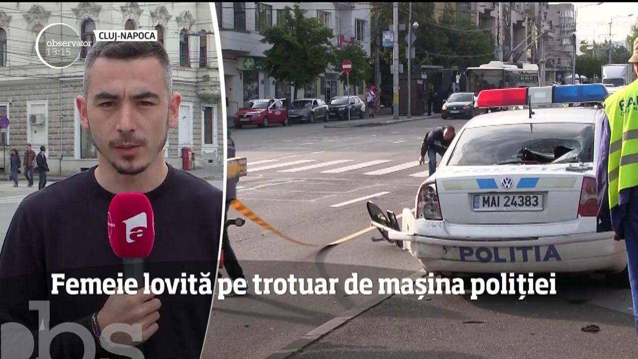 O femeie din Cluj-Napoca a ajuns la spital, după ce a fost lovită de o maşină a poliţiei, pe un trotuar