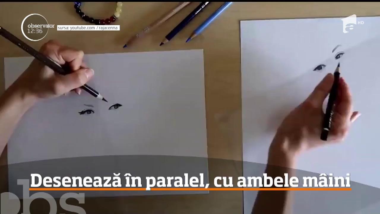 O tanara din Germania, ambidextra, a demonstrat ca poți desena foarte bine, cu oricare dintre m&acirc;ini, ba mai mult, o poti face simultan