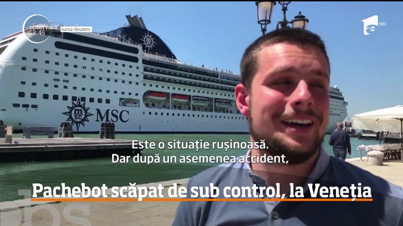 Un vas de croazieră scăpat de sub control a lovit o navă de agrement plină cu turişti, pe un canal din Veneţia!