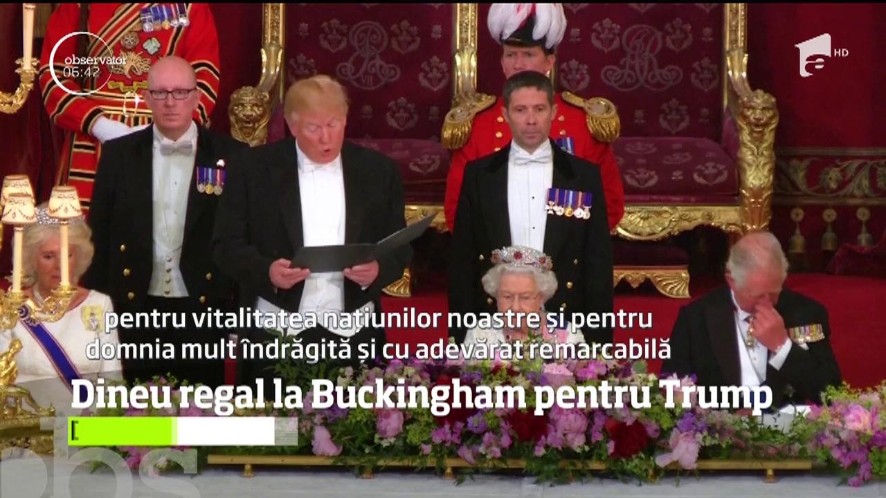 Prima zi a vizitei lui Donald Trump &icirc;n Marea Britanie s-a &icirc;ncheiat cu un dineu grandios