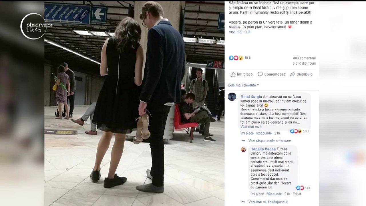 Se caută un cavaler. Un t&acirc;năr i-a da, la metrou, proprii pantofi unei domnişoare căreia i se rupsese tocul