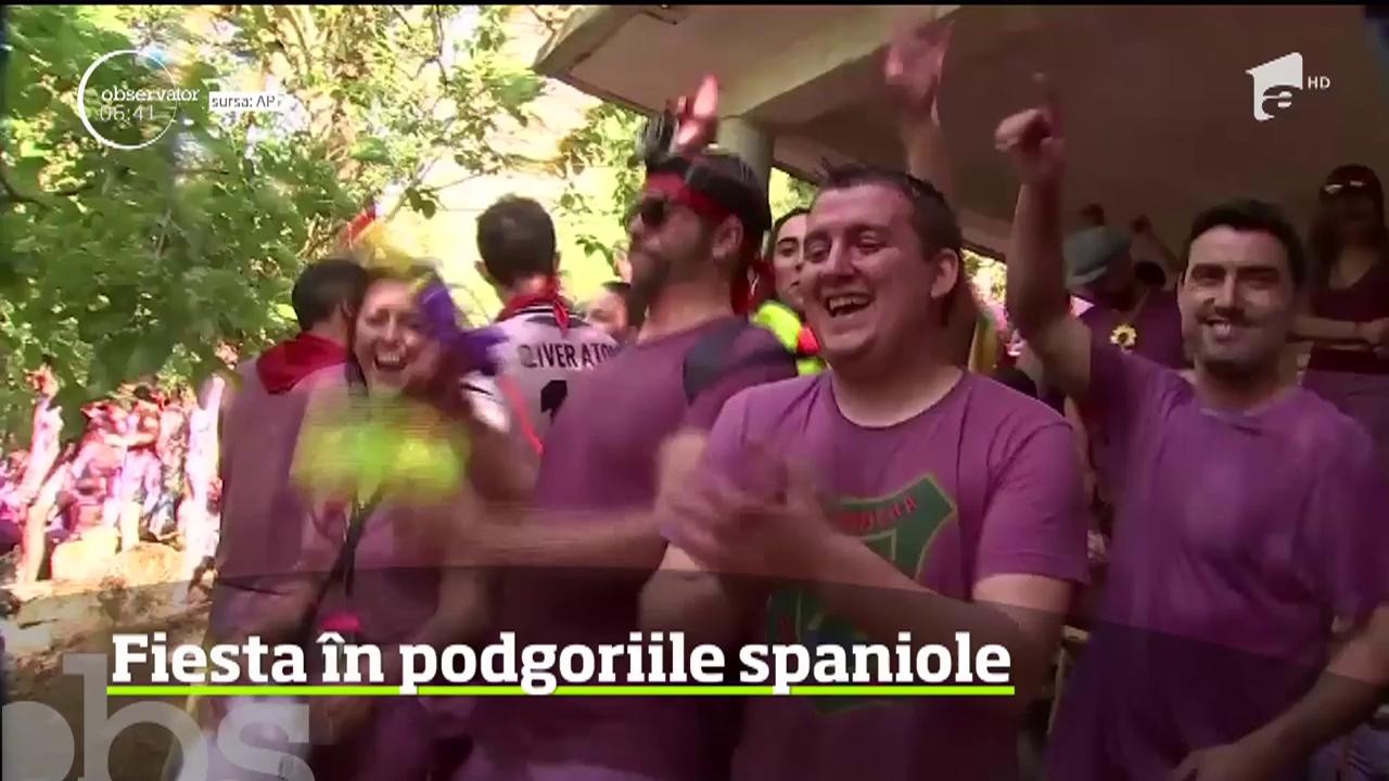 &Icirc;n nordul Spaniei, mii de oameni au participat la bătaia anuală cu vin