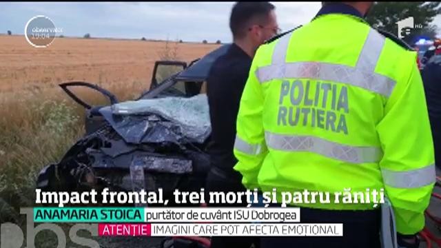 Impact frontal, &icirc;n judeţul Constanţa. Trei oameni au murit, iar alți patru au fost răniți