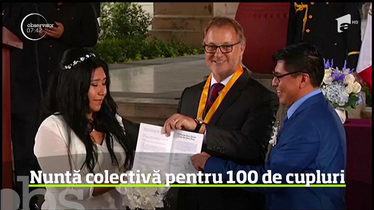 Nuntă colectivă pentru 1000 de cupluri &icirc;n Lima, capitala statului Peru. Cea mai v&acirc;rstnică mireasă a avut 73 de ani